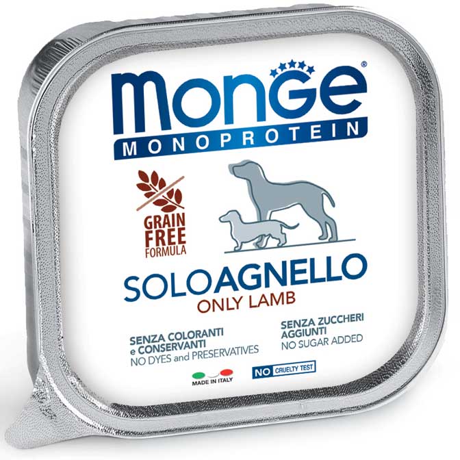 Monge Monoprotein Patè SOLO Agnello 150gr - Alimento umido per cani Monge Monoprotein Patè SOLO Agnello 150gr - Alimento umido per cani